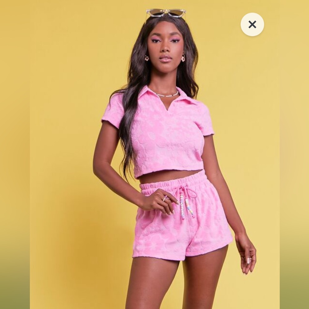 Barbie Floral Print Pink Polo Shirt Short Set! Brand New w/ Tags! Out of Stock